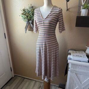 Striped V-Neck Midi Dress Small NWT